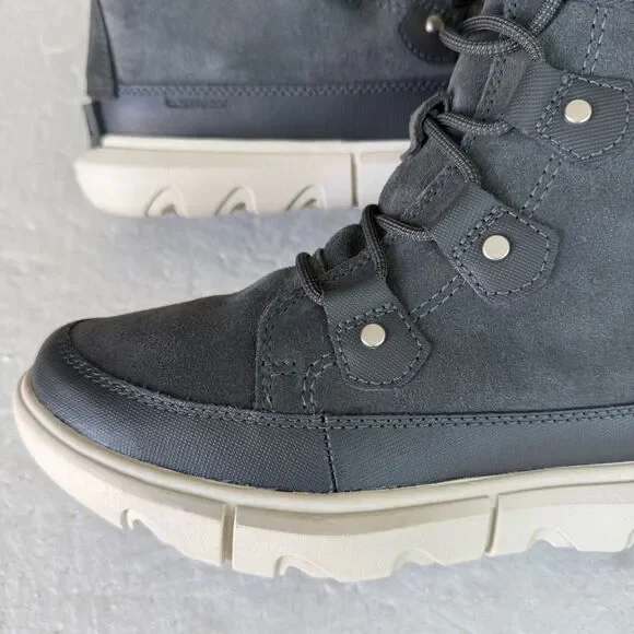 Size 7 - Sorel Women's Explorer 2 Joan Boots Waterproof Grill/Fawn Gray Lace-up - Picture 10 of 11